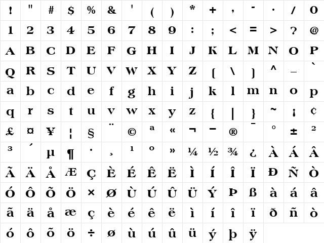 Americana-ExtraBold Extra Bold Character Map Americana-ExtraBold Extra Bold Character Map