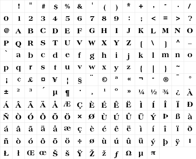 Americana Std Extra Bold Character Map Americana Std Extra Bold Character Map