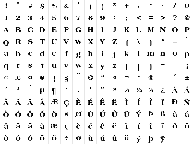 Americana Std Extra Bold Character Map