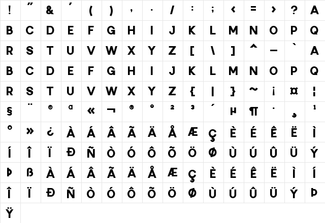 Marzan DEMO Bold Character Map