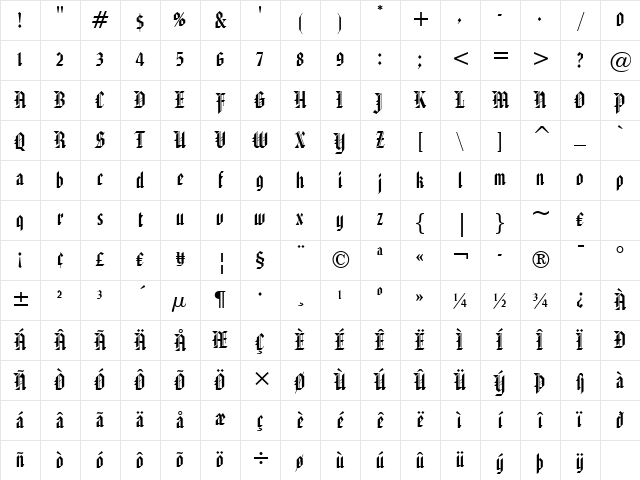 AmericanText BT Regular Character Map