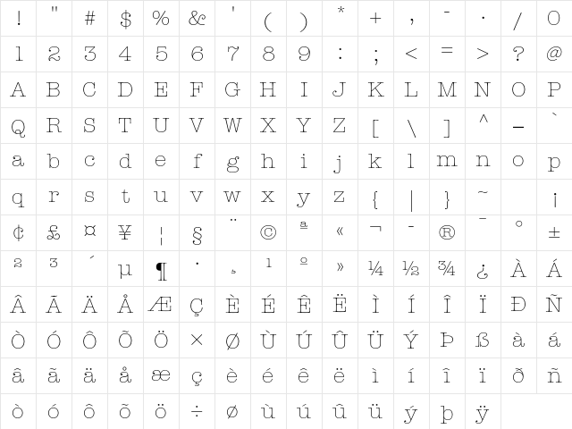 ITC American Typewriter Std Light Character Map