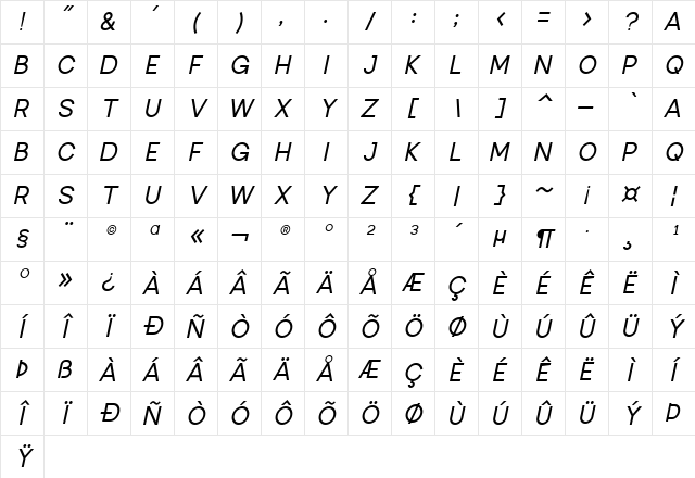 Marzan DEMO Italic Character Map Marzan DEMO Italic Character Map