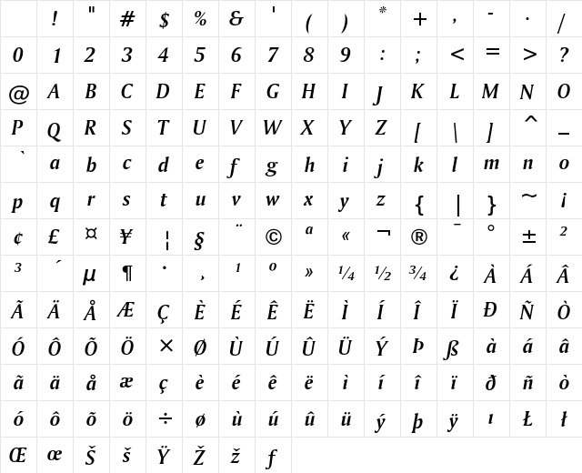 Bitstream Amerigo Bold Italic Character Map