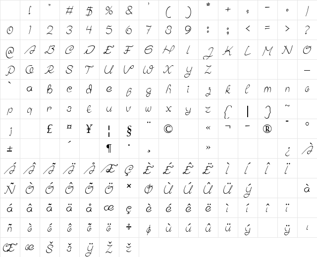 Amora Regular Character Map Amora Regular Character Map