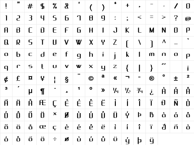 Amped Bold Character Map