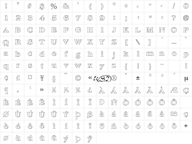 Amphion Outline Regular Character Map