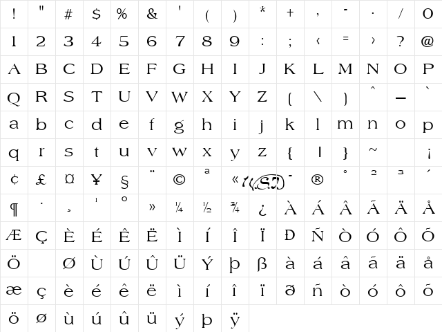 Amphion Regular Character Map