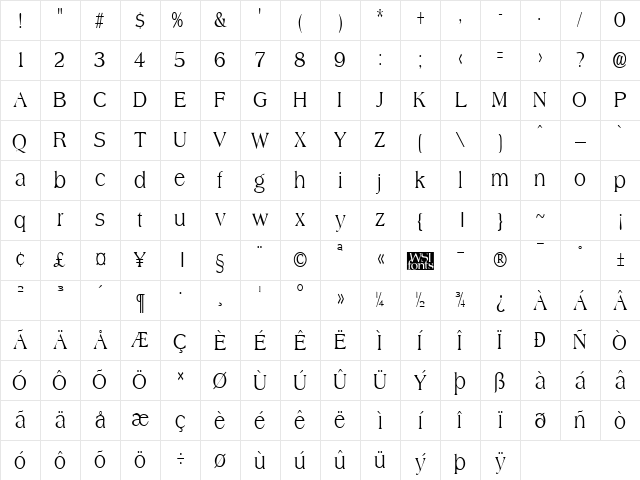 AmphionCondensed Regular Character Map