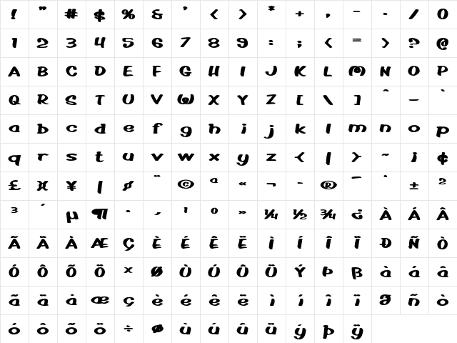 Ancient Gardener Extra-expanded Bold Character Map