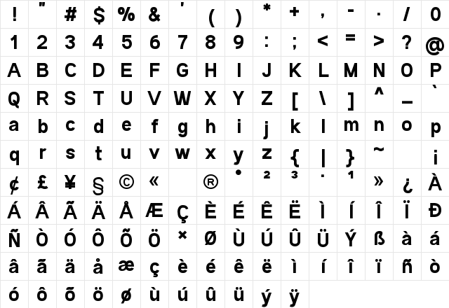 Andala Bold Character Map Andala Bold Character Map
