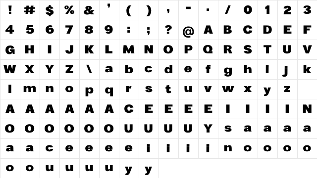 Anderson Grotesk Black Regular Character Map