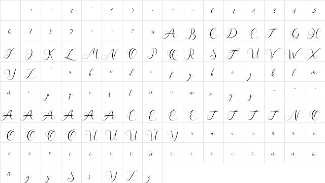 Andieny Regular Character Map