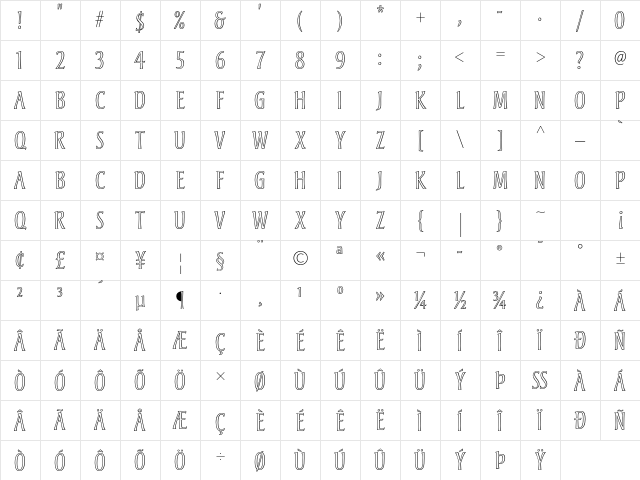 Andreas Std Regular Character Map