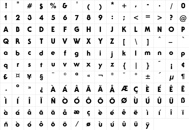 AndroclesOpti-Heavy Regular Character Map AndroclesOpti-Heavy Regular Character Map
