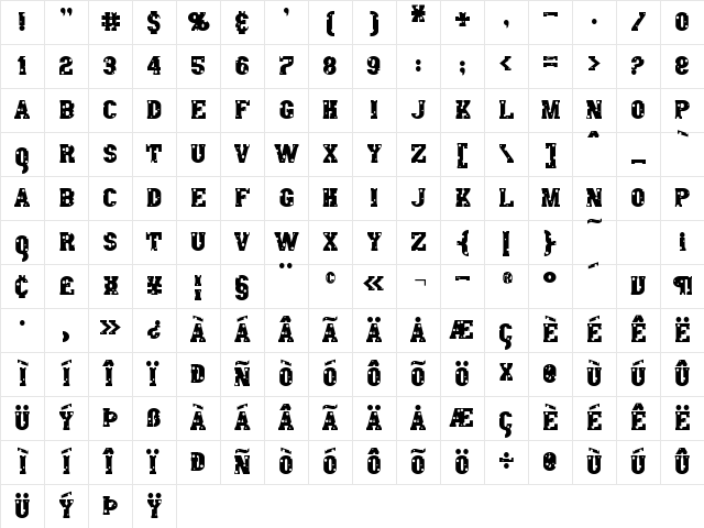 Angel Arms Regular Character Map