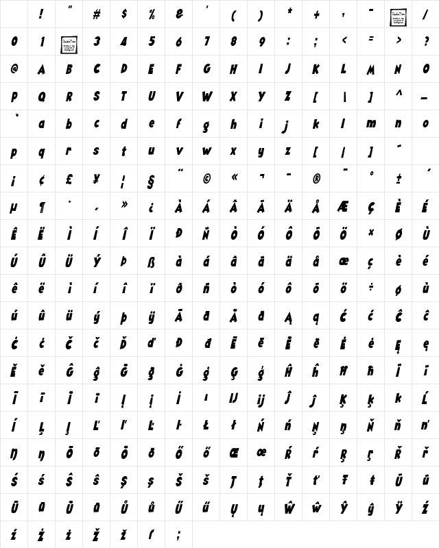 Angella Narrow Italic Character Map