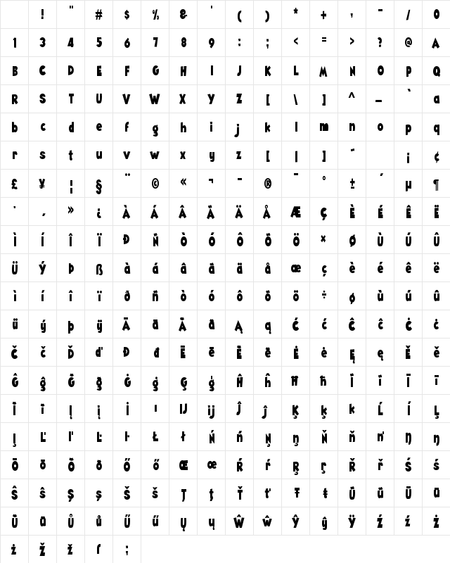 Angella Narrow Regular Character Map Angella Narrow Regular Character Map