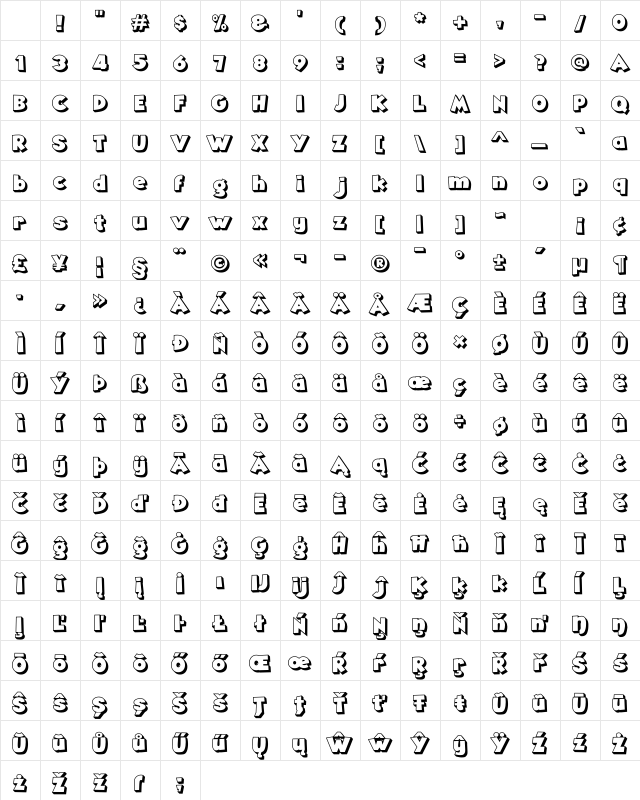 Angella Outline Regular Character Map Angella Outline Regular Character Map