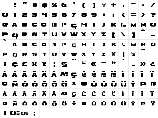 Angolmois Regular Character Map