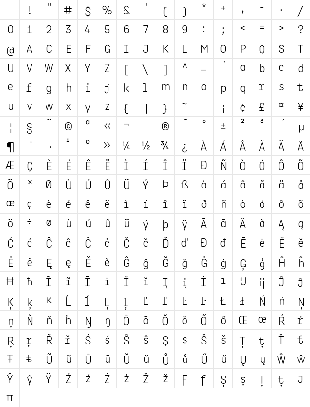Angus Light Regular Character Map Angus Light Regular Character Map