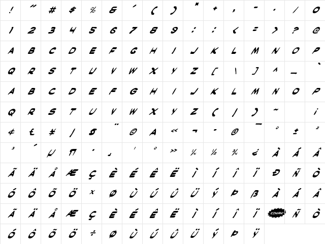 Masked Marvel Italic Italic Character Map