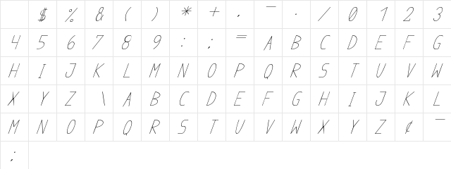 anome ibul cursive Regular Character Map
