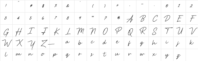 Anstery Script Regular Character Map