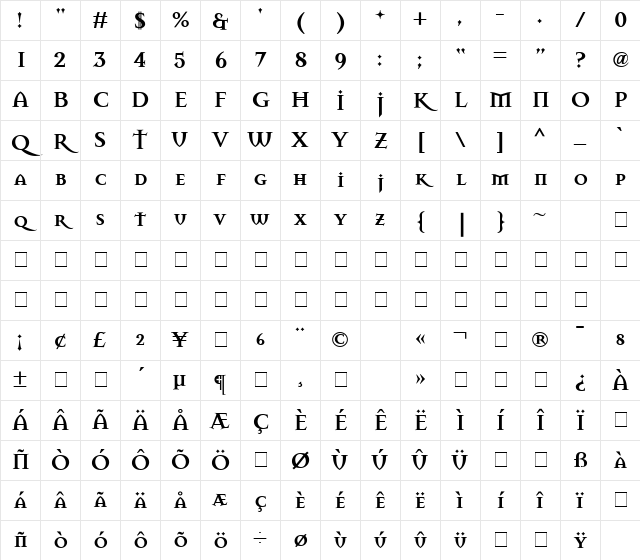 Mason Bold Character Map