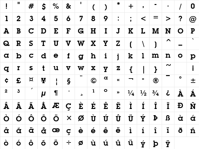 Mason Bold Character Map
