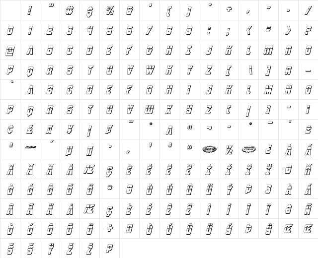 Antilles Laser 3D Italic Italic Character Map Antilles Laser 3D Italic Italic Character Map