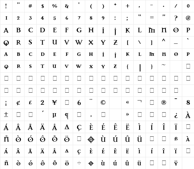 MasonAlternate Bold Character Map