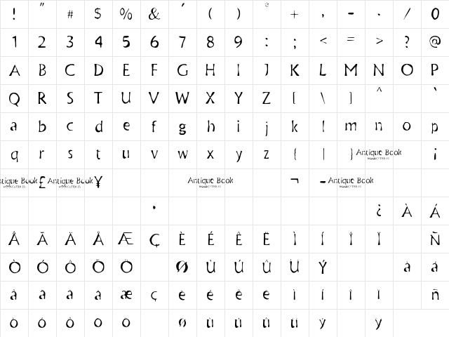 Antique Book Regular Character Map