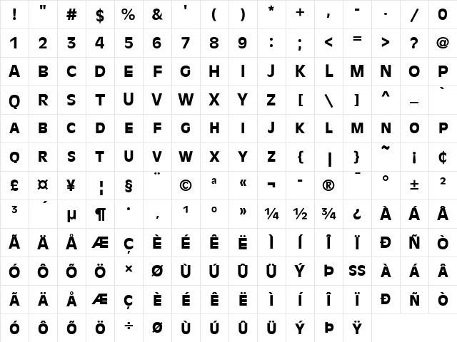 Antique Olive DC D Medium Character Map