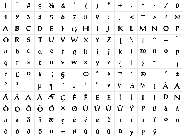 Antique Bold Character Map Antique Bold Character Map