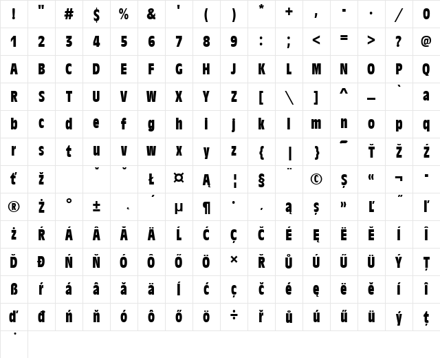 AntiqueOliTEECon Bold Character Map