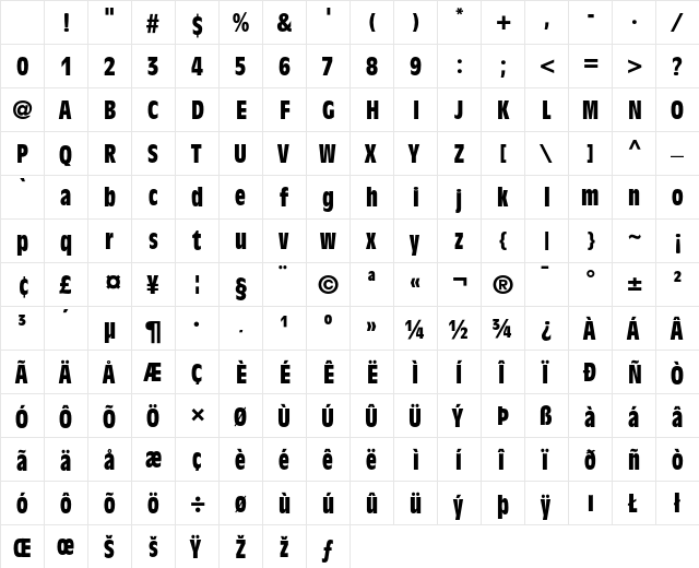 AntiqueOlive Regular Character Map
