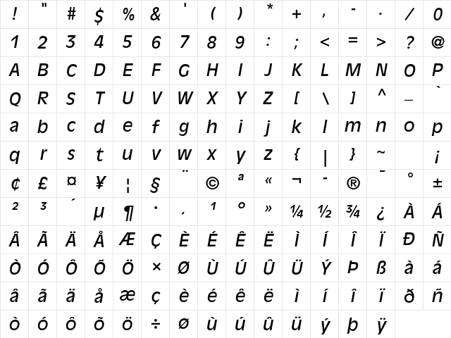 Antique Olive Std Italic Character Map