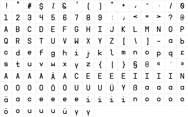 AO Mono Bold Character Map