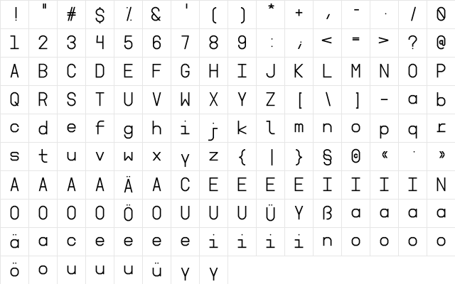 AO Mono Regular Character Map