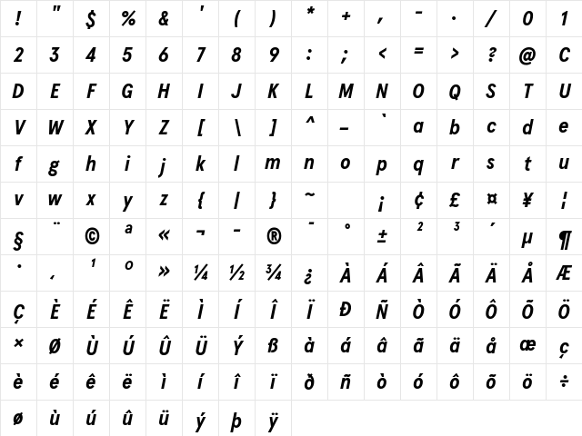 Apercu Condensed Pro Bold Italic Character Map