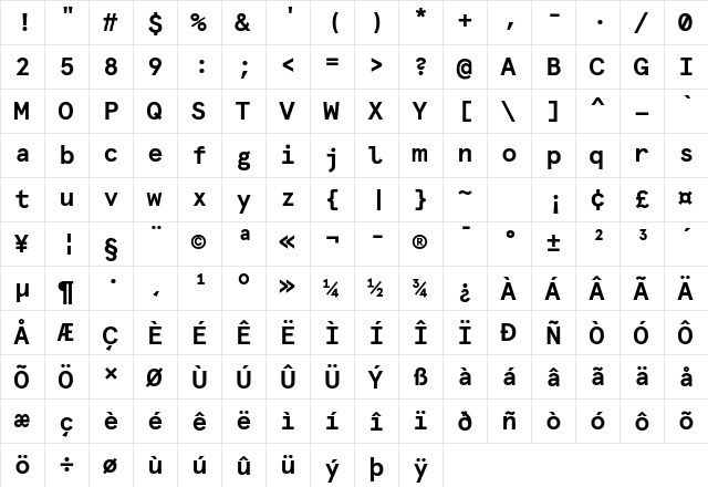 Apercu Mono Pro Bold Character Map