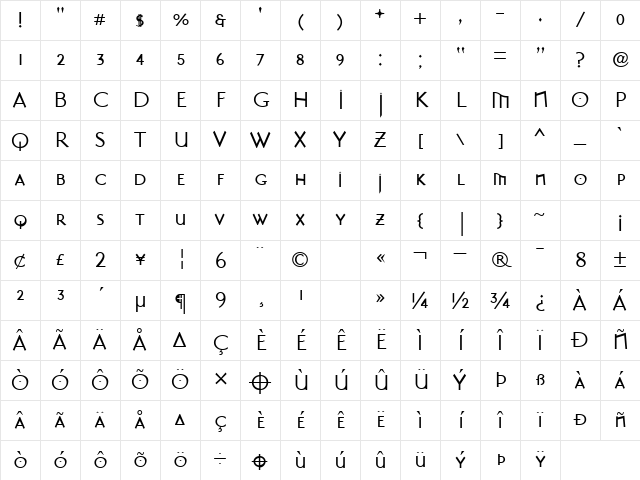 MasonSansAlternate Regular Character Map
