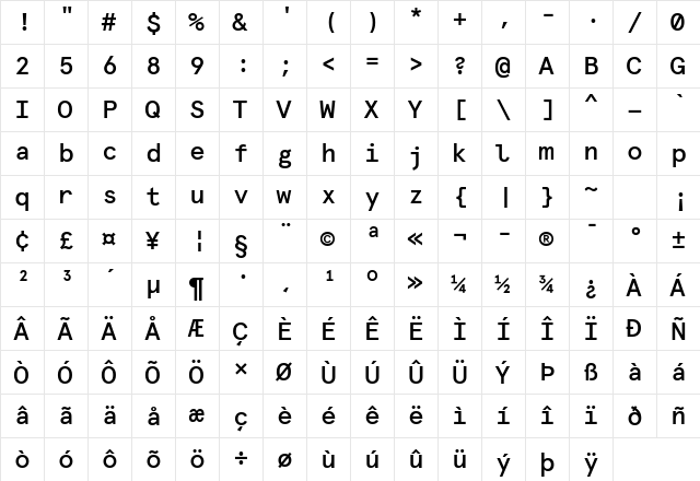 Apercu Mono Pro Medium Character Map