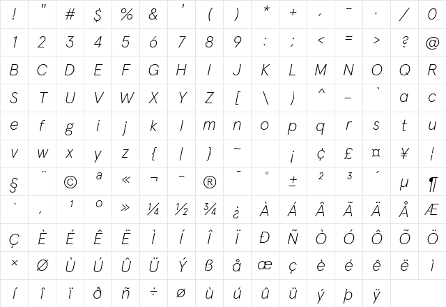 Apercu Pro ExtraLight Italic Character Map