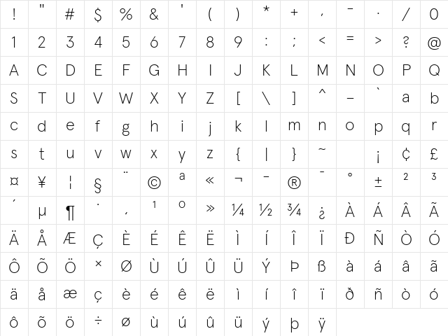 Apercu Pro ExtraLight Character Map