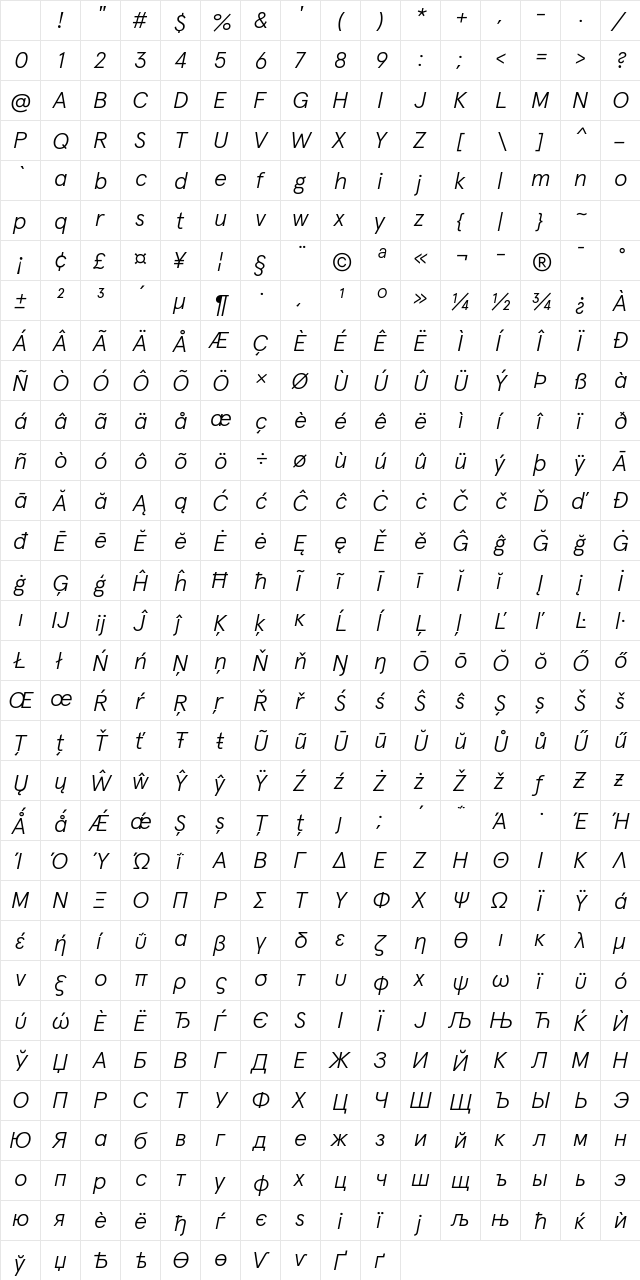 Apercu Pro Light Italic Character Map Apercu Pro Light Italic Character Map