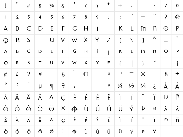MasonSansAlternate Roman Character Map