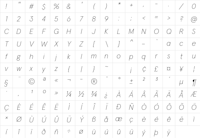 Apercu Pro Thin Italic Character Map