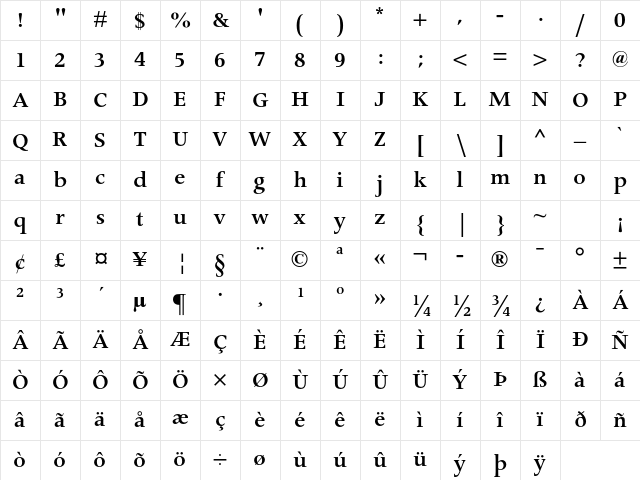 Apollo MT Std Semibold Character Map
